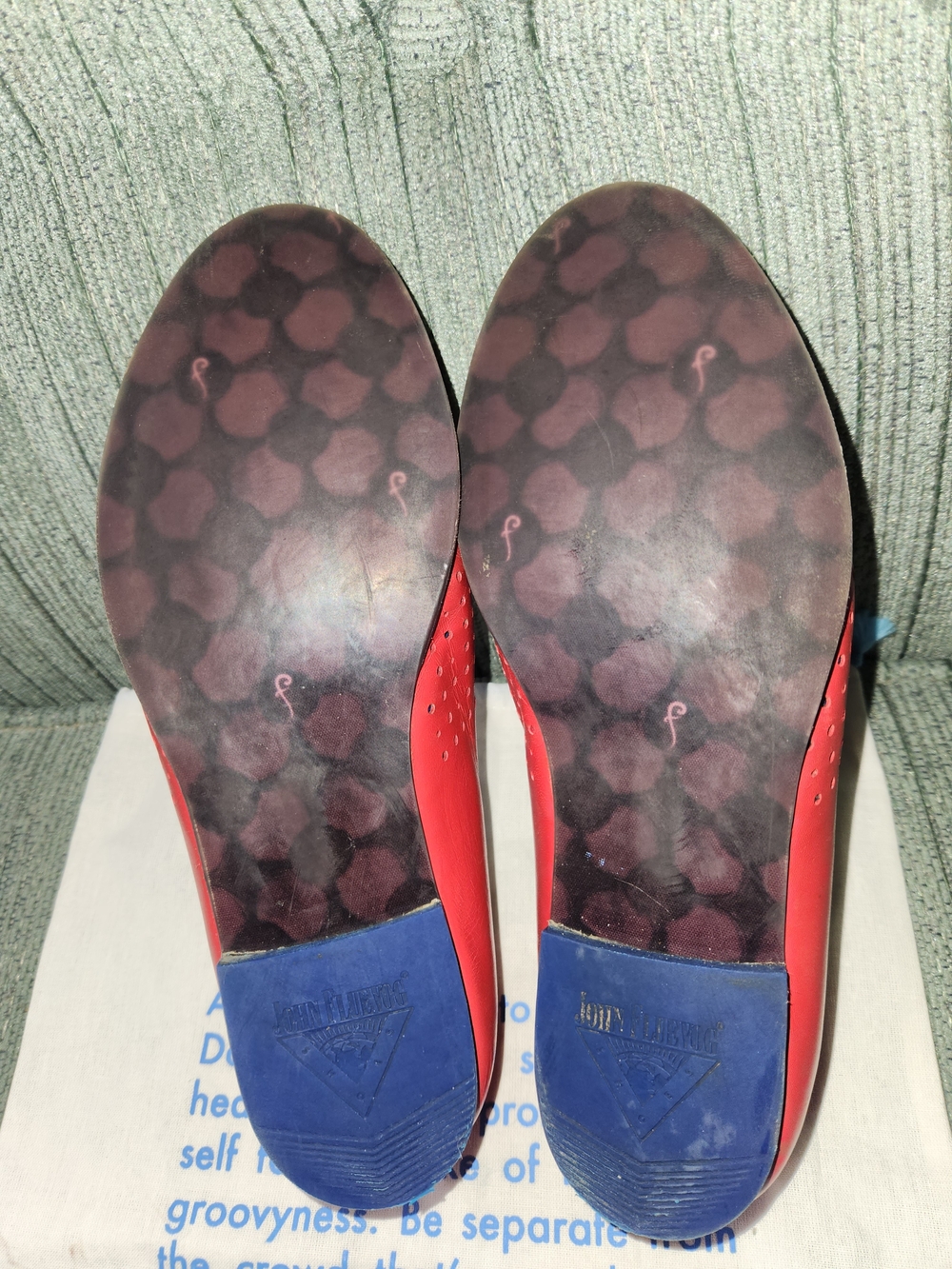 🍉John Fluevog Red Flats with Cream Cap Toe - Picture 5 of 7